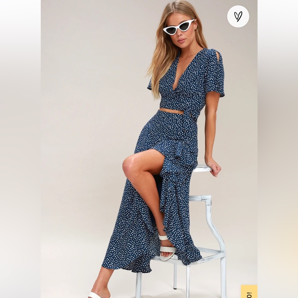 Lulus Girl Like You Blue Polka Dot Two Piece